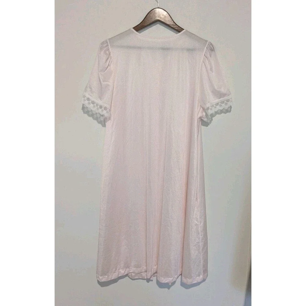 Vintage Deena Button Front Robe S/S Pink Dressing Gown Granny Chic Cottage L